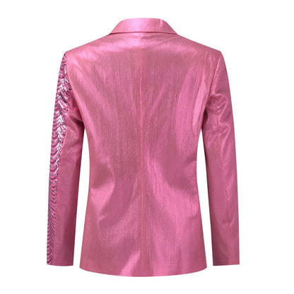 Chain Pink Men's Stylish Sequin Long Sleeve Dress Blazer