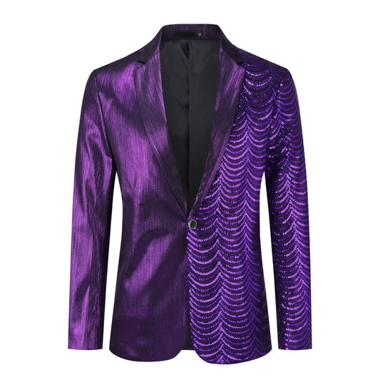 Chain Purple Men's Stylish Sequin Long Sleeve Dress Blazer