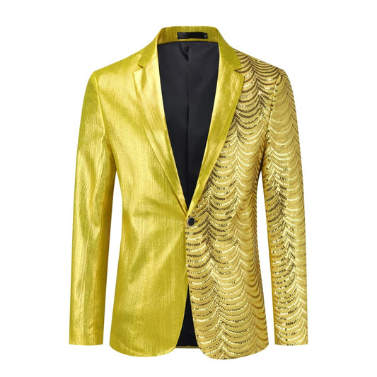 Chain Yellow Men's Stylish Sequin Long Sleeve Dress Blazer