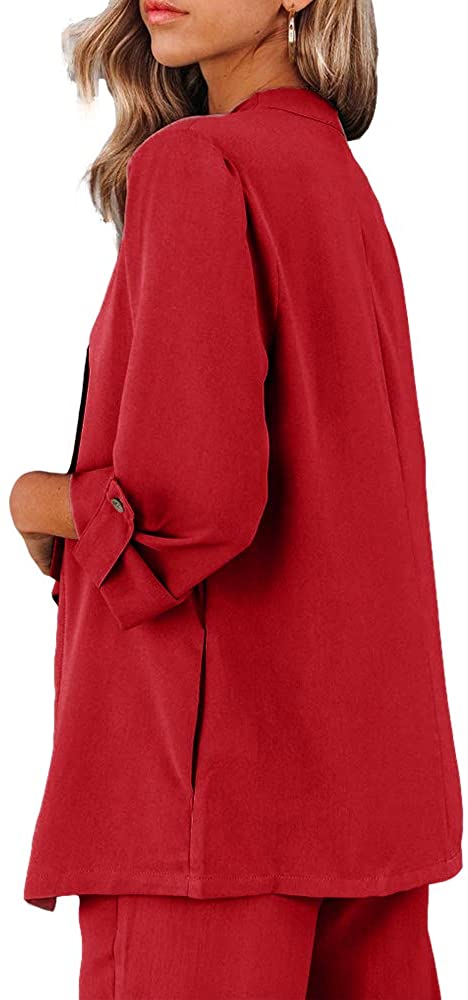 Red Draped Open Front Casual Long Sleeve Blazer