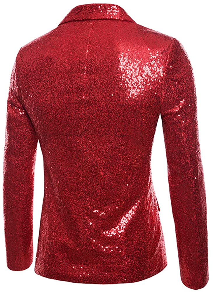 Men's One Button Red Sequin Formal Blazer