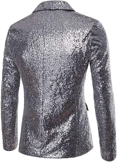 Men's One Button Silver Sequin Blazer Jacket