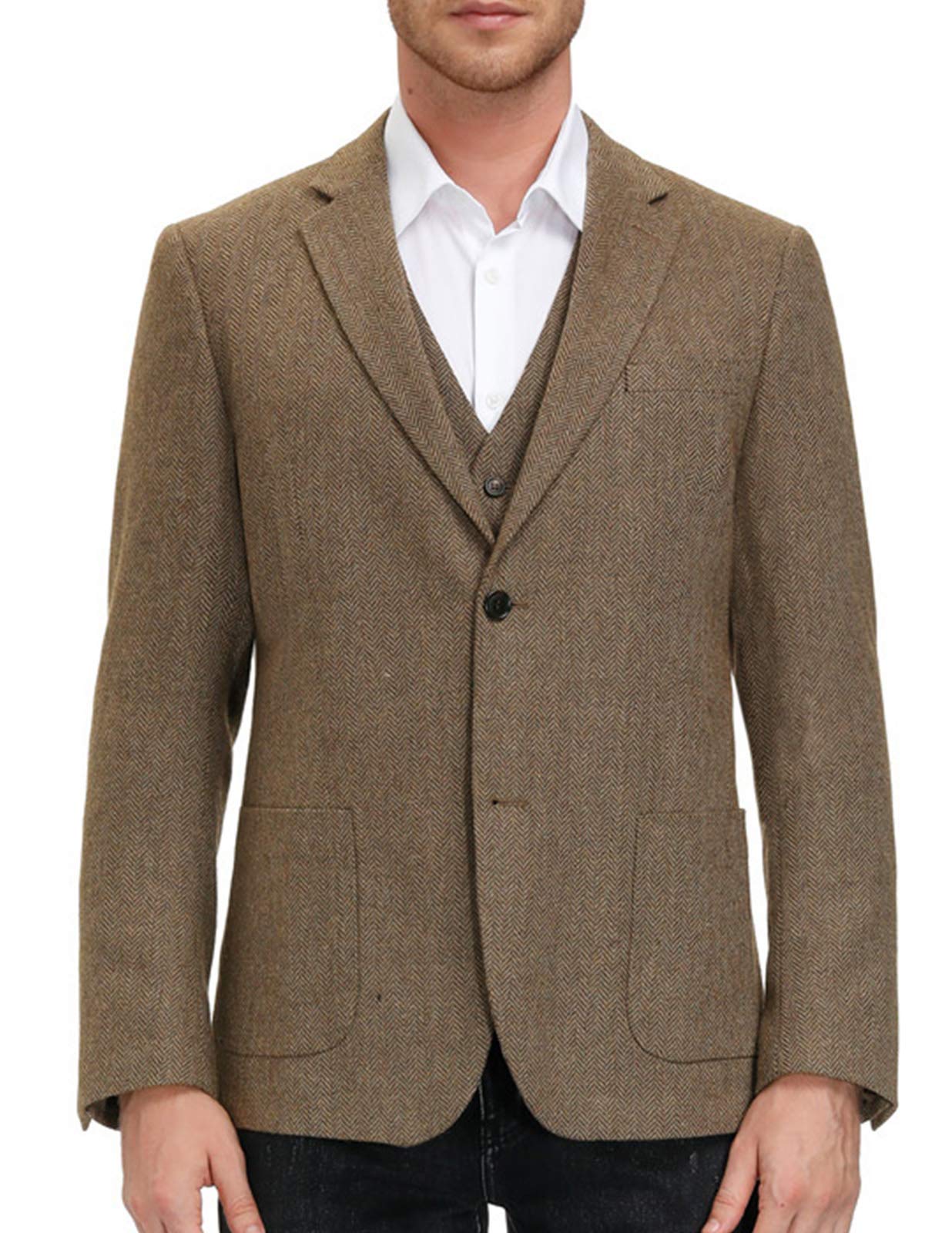 Coffee Men's Herringbone Tweed British Blazer