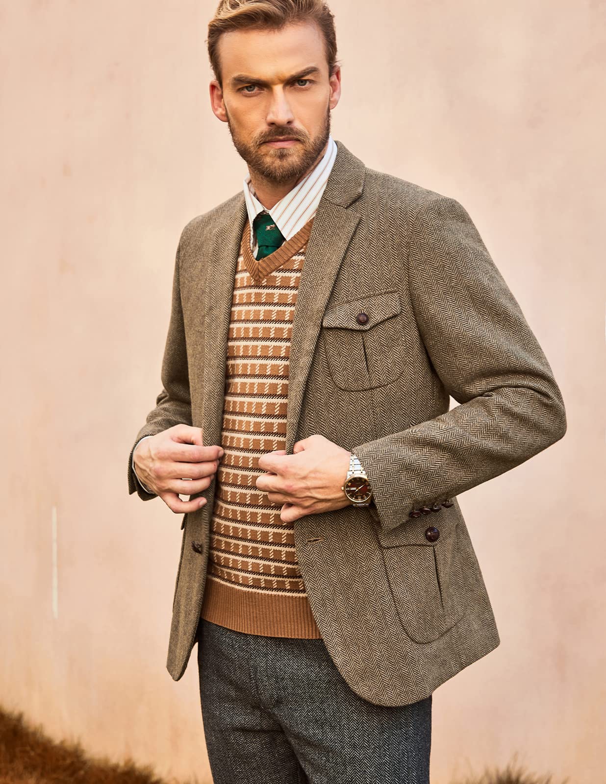 Coffee Update Men's British Tweed Wool Long Sleeve Blazer