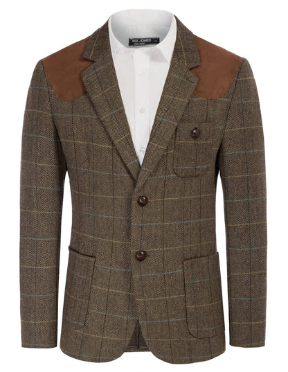 Coffee Plaid Men's British Tweed Wool Long Sleeve Blazer