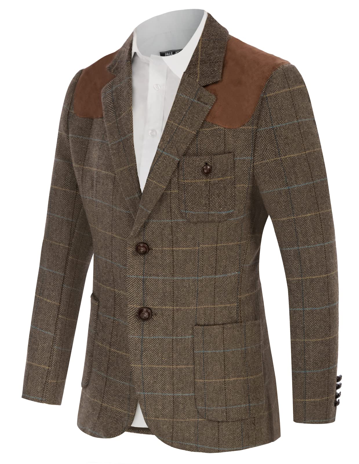 Coffee Plaid Men's British Tweed Wool Long Sleeve Blazer