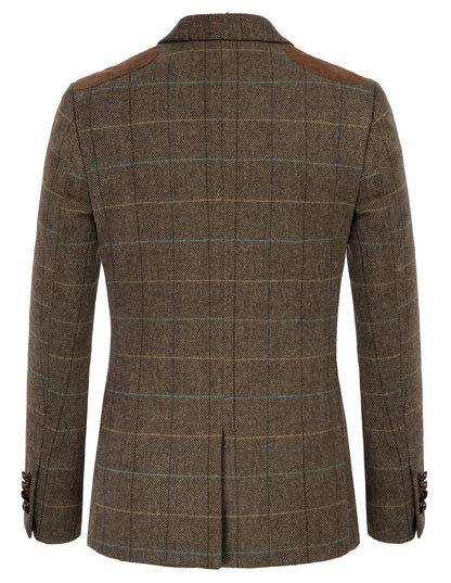Coffee Plaid Men's British Tweed Wool Long Sleeve Blazer
