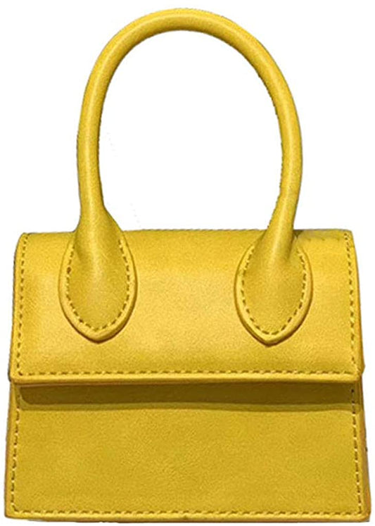 Mini Crossbody Yellow Purse Faux Leather Top Handle Clutch Handbag