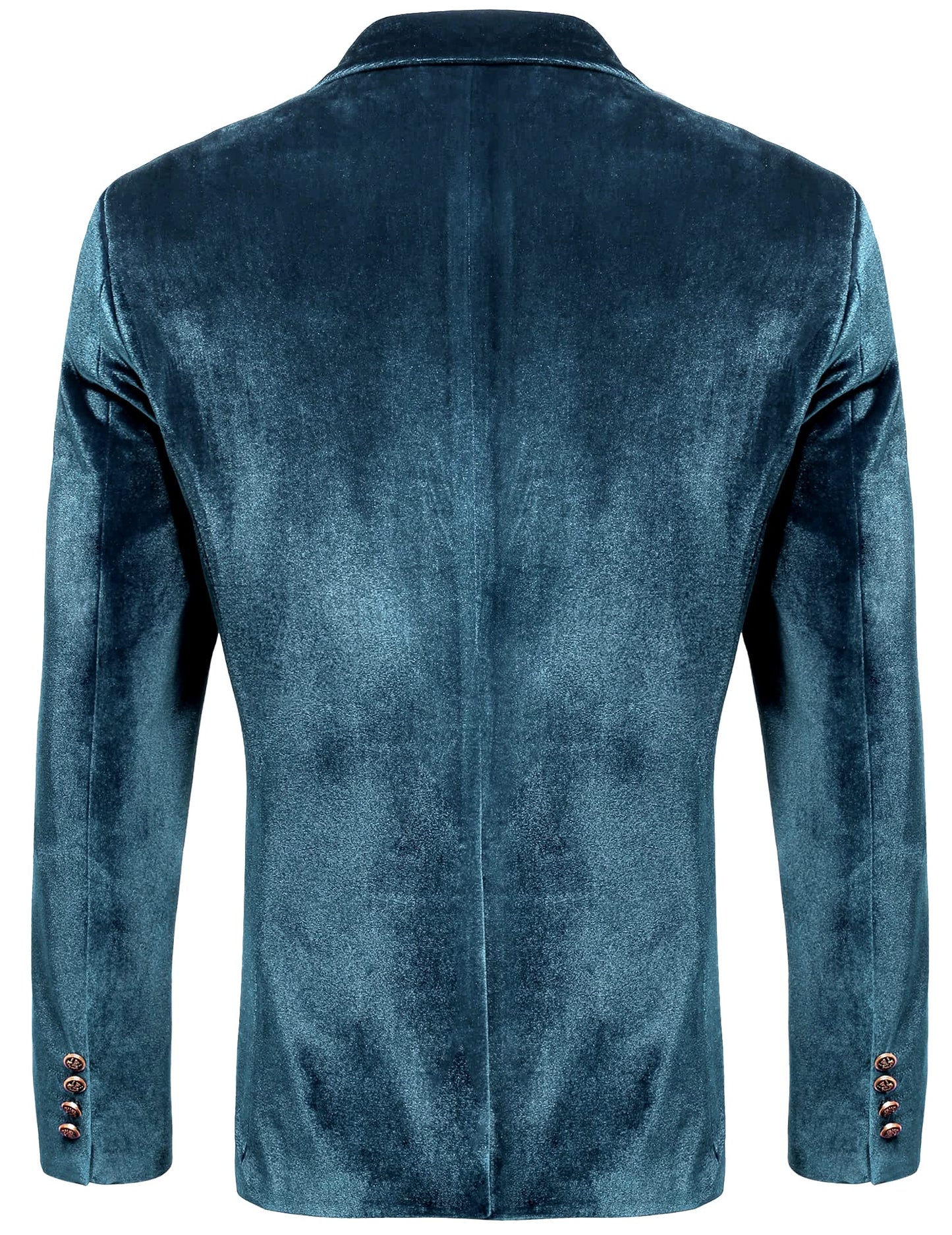 Dark Blue Peacock Men's Designer Style Velvet Lapel Long Sleeve Blazer