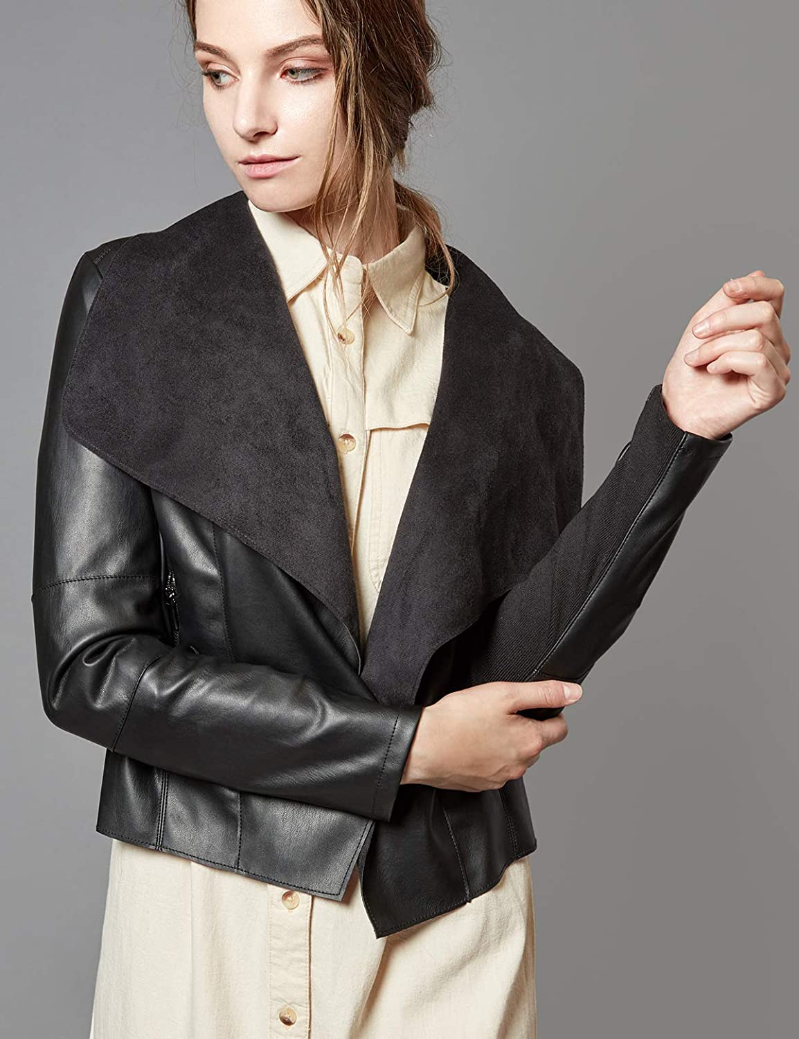 Black Open Front Slim Faux Leather Blazer Jacket