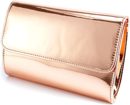 Designer Mirror Rose Gold Metallic  Clutch Patent Evening Bag