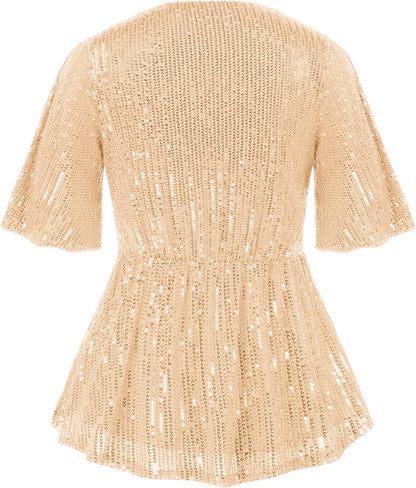 Plus Size Tatiana Champagne Sequin Peplum Top