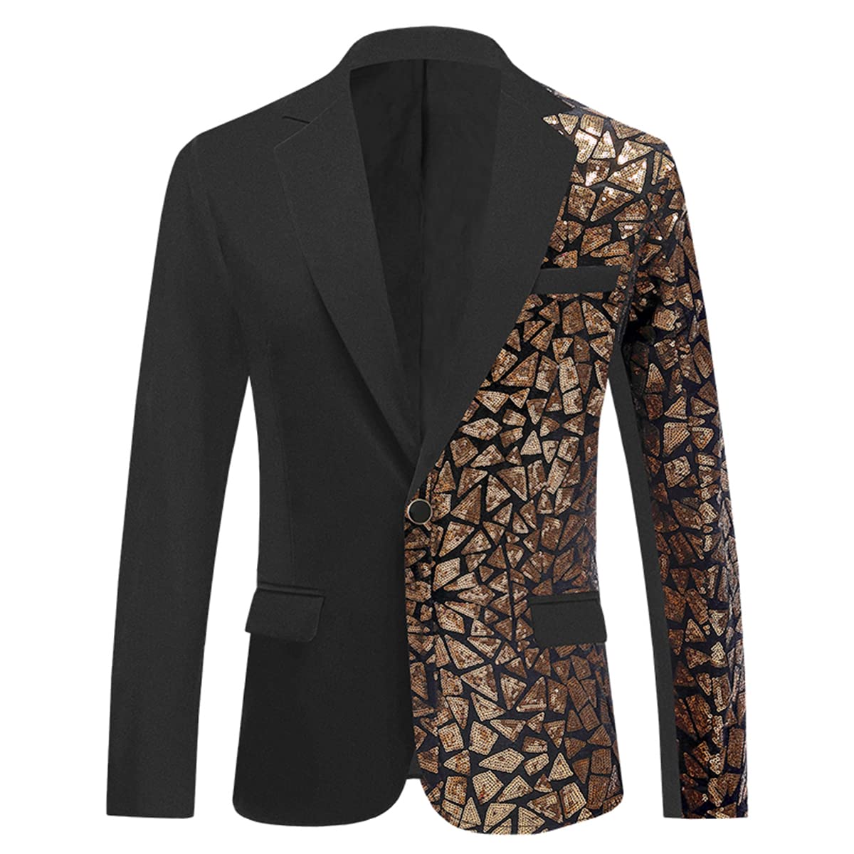 Geometric  Brown Men's Stylish Sequin Long Sleeve Dress Blazer