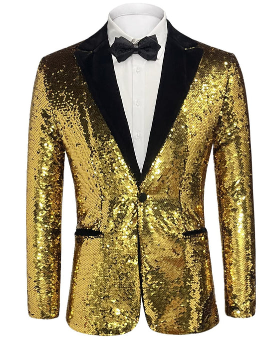 Gold Men's Sequin Formal Glitter Long Sleeve Blazer