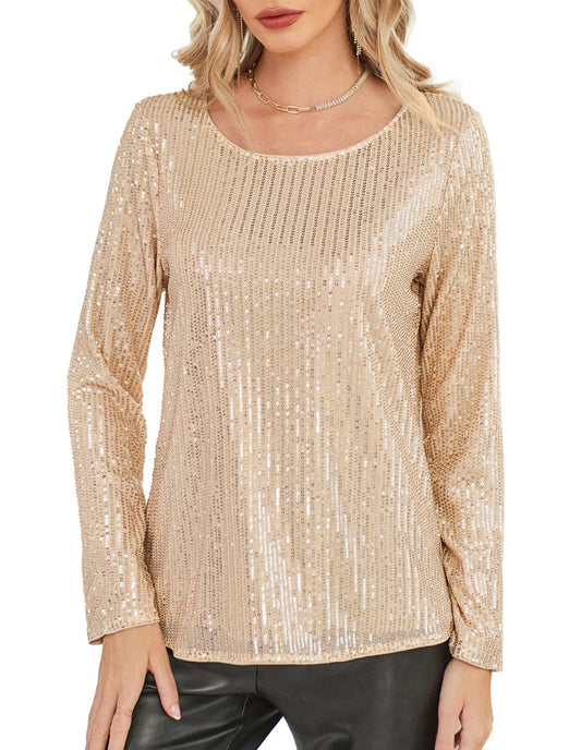 Gold Sequin Long Sleeve Glitter Top