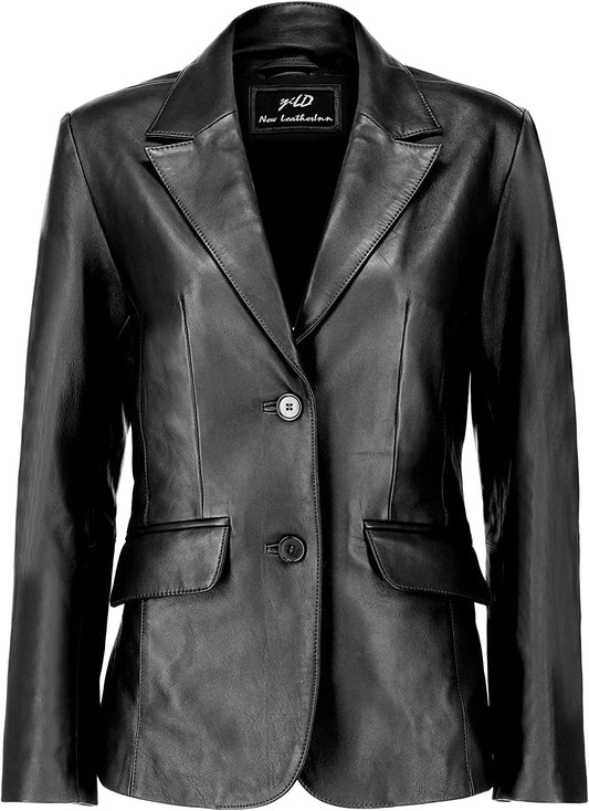 Black Lambskin Leather Long Sleeve Blazer Jacket