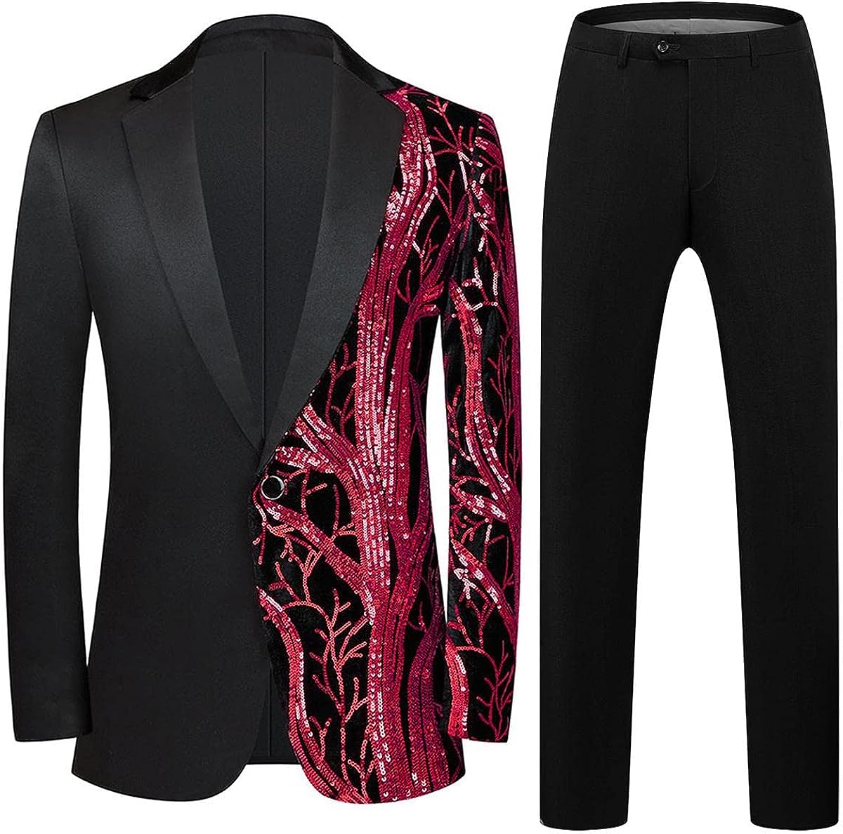 Men's Fashionable Tuxedo Black/Blue Sequin Blazer & Pants Suit