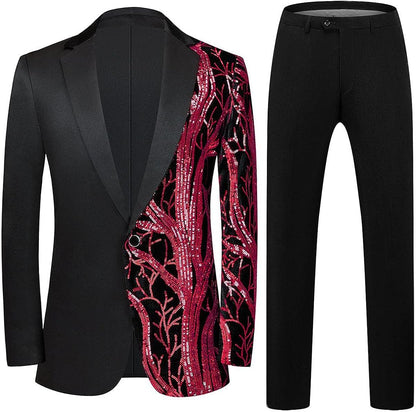 Men's Fashionable Tuxedo Black/Blue Sequin Blazer & Pants Suit