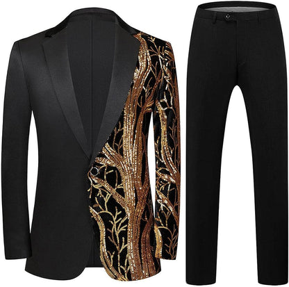 Men's Fashionable Tuxedo Black/Red Sequin Blazer & Pants Suit