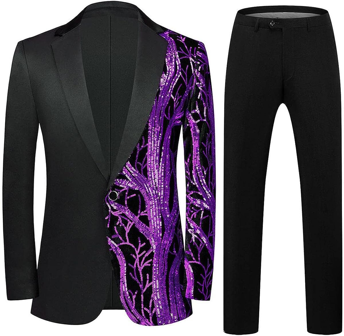 Men's Fashionable Tuxedo Black/Red Sequin Blazer & Pants Suit