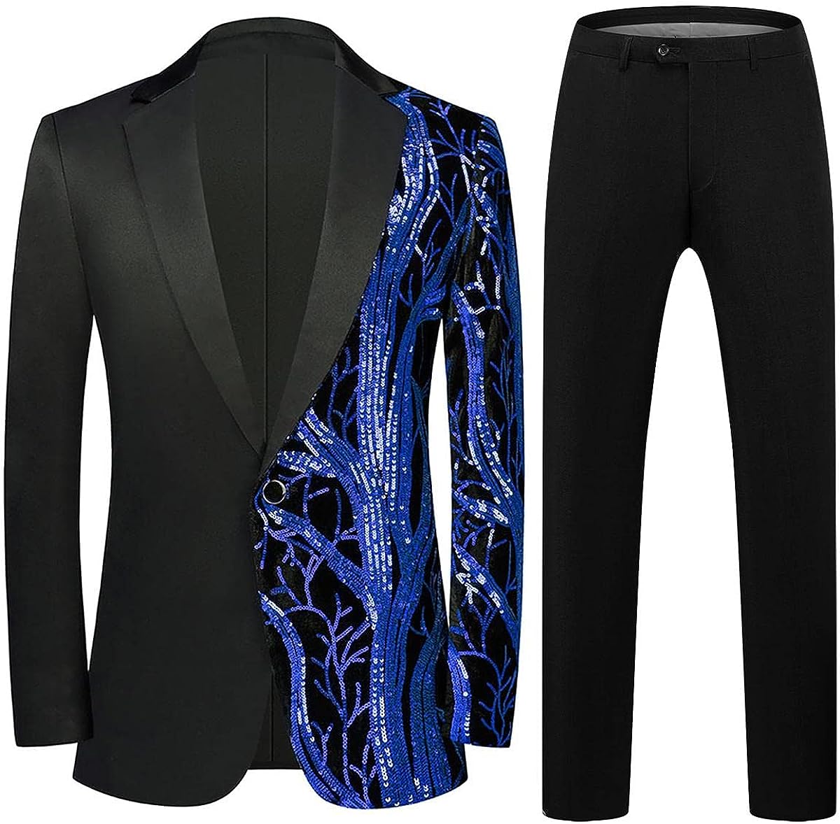 Men's Fashionable Tuxedo Black/Red Sequin Blazer & Pants Suit