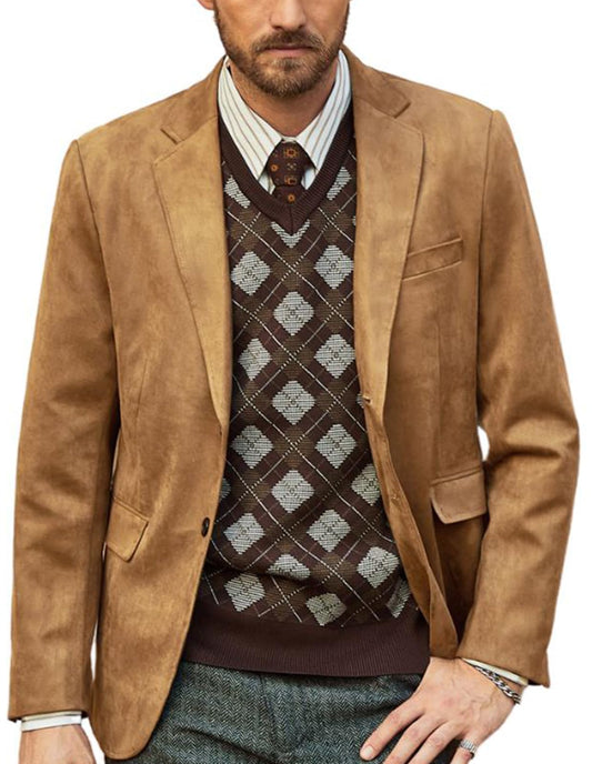 Light Tan Men's Faux Leather Suede Blazer Jacket