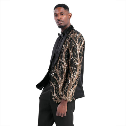 Lightning Tree black Men's Stylish Sequin Long Sleeve Dress Blazer