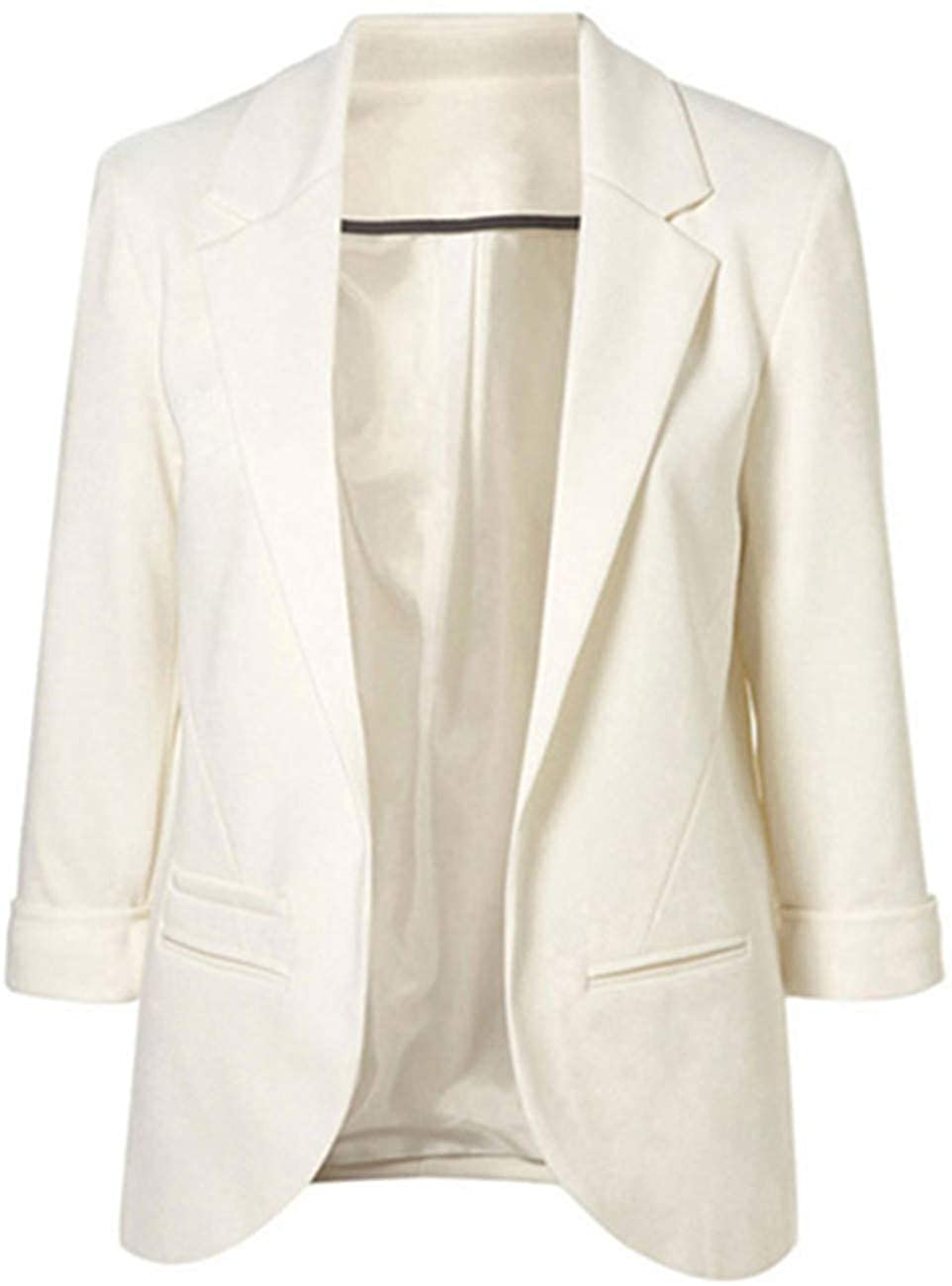 Open Front 3/4 Sleeve Notched Lapel Office Blazer