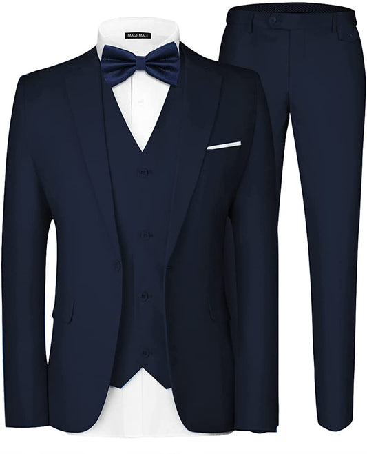 Men's 3pc Elegant Dark Blue Formal Long Sleeve Suit Set