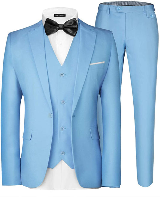 Men's 3 Piece Elegant Light Blue Formal Suit Set