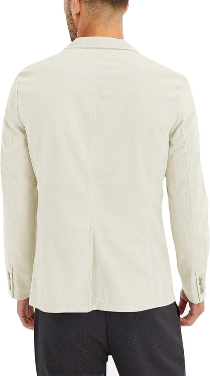 Men's Vintage Style White Corduroy Long Sleeve Blazer