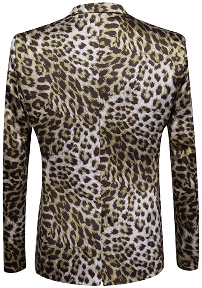 Men's Leopard Printed Brown One Button Long Sleeve Blazer