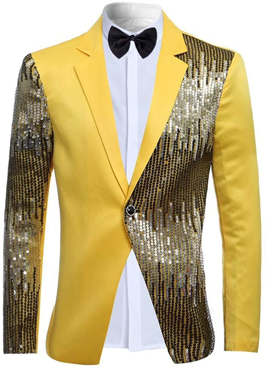 Sequin Yellow Stylish Slim Fit Blazer