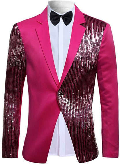 Men's Sequin Rose Red Long Sleeve Slim Fit Blazer