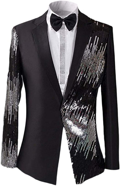 Men's Black Stylish Sequin Long Sleeve Slim Fit Blazer