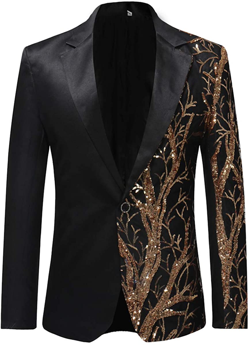 Men's Lightning Tree Black Stylish Gold Sequin Blazer