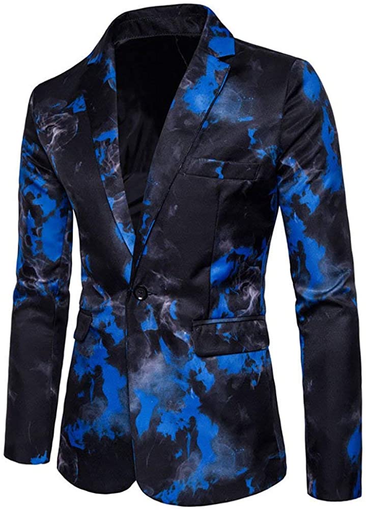 Slim Fit Blue Printed One Button Coat