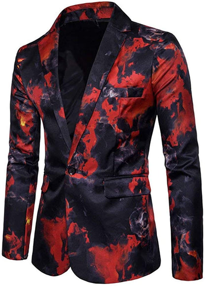 Slim Fit Blue Printed One Button Coat