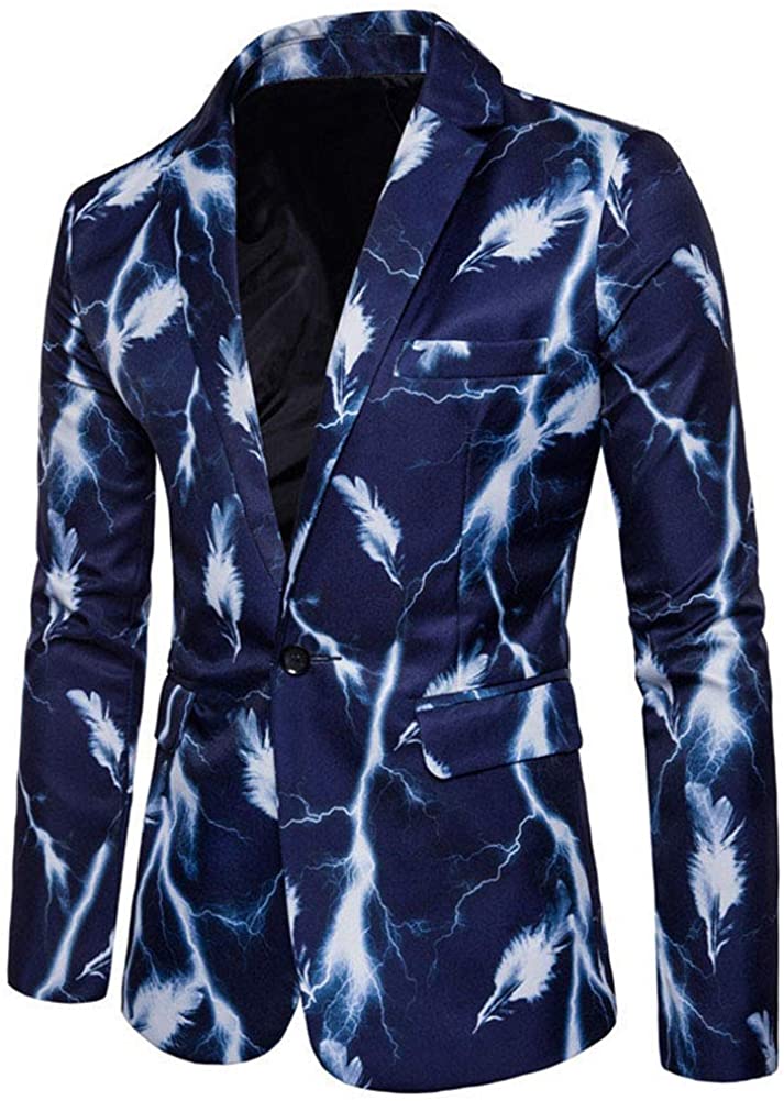 Slim Fit Blue Printed One Button Coat