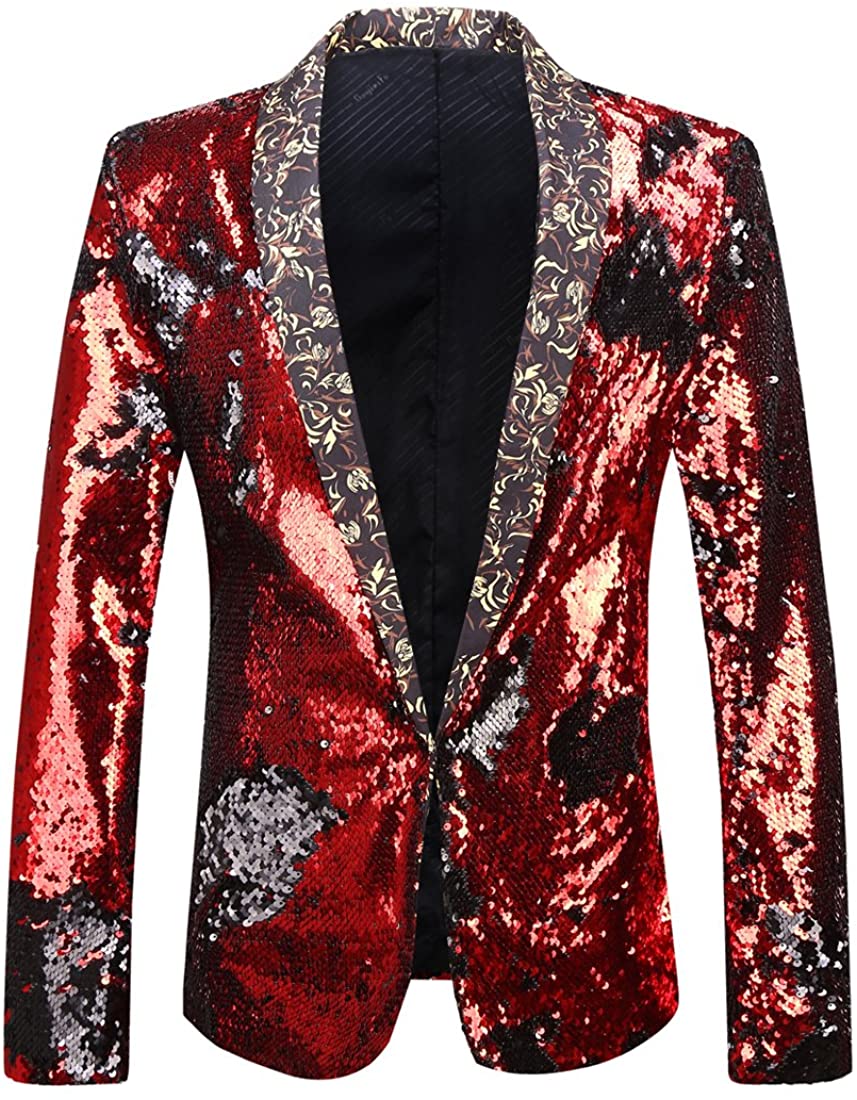 Men's Pink Stylish Shiny Sequins Long Sleeve Blazer Suit Jacket