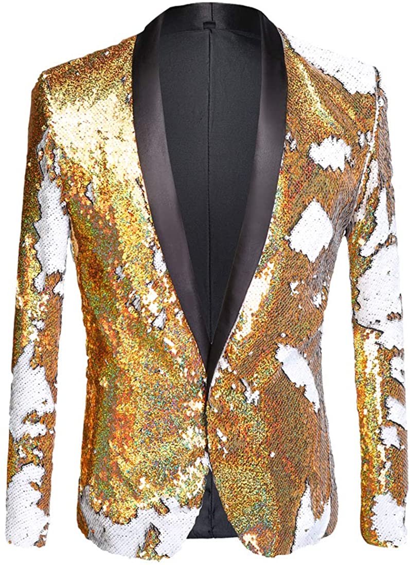 Men's Pink Stylish Shiny Sequins Long Sleeve Blazer Suit Jacket