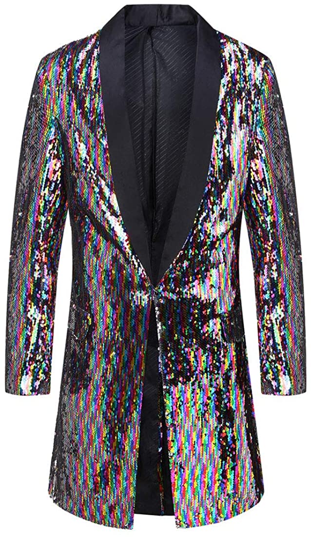 Men's Pink Stylish Shiny Sequins Long Sleeve Blazer Suit Jacket