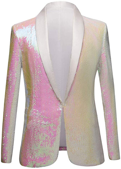 Men's Pink Stylish Shiny Sequins Long Sleeve Blazer Suit Jacket