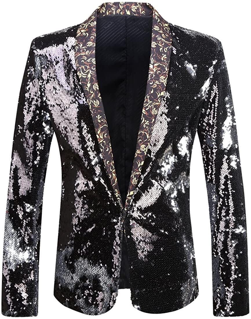 Men's Formal Checkered Sequined Long Sleeve Blazer Jacket
