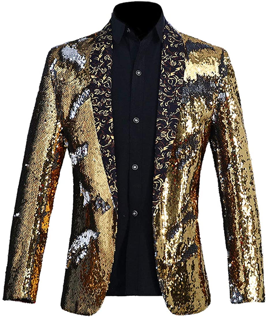 Men's Formal Checkered Sequined Long Sleeve Blazer Jacket