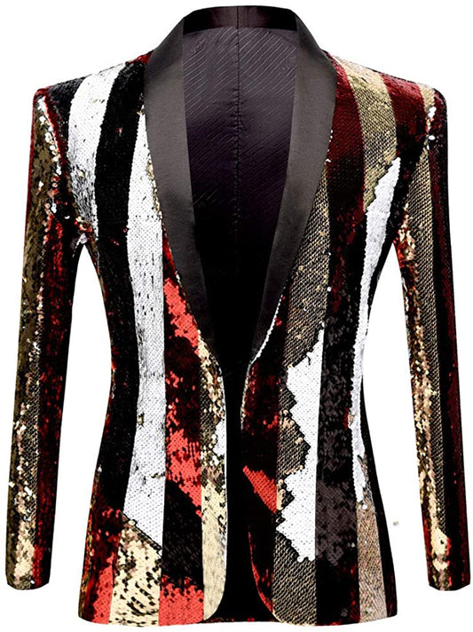 Men Stylish Striped Color Shiny Sequins Blazer