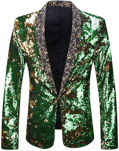 Men's Pink Stylish Shiny Sequins Long Sleeve Blazer Suit Jacket