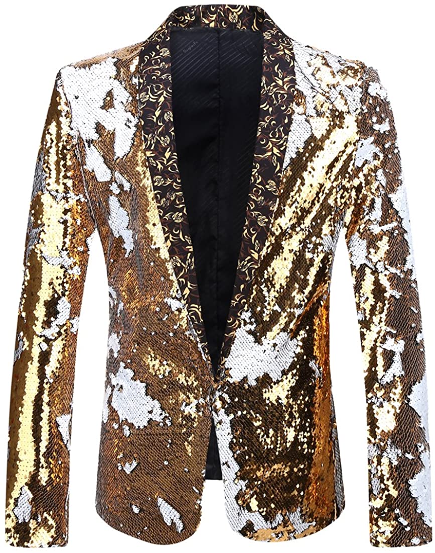 Men's Pink Stylish Shiny Sequins Long Sleeve Blazer Suit Jacket