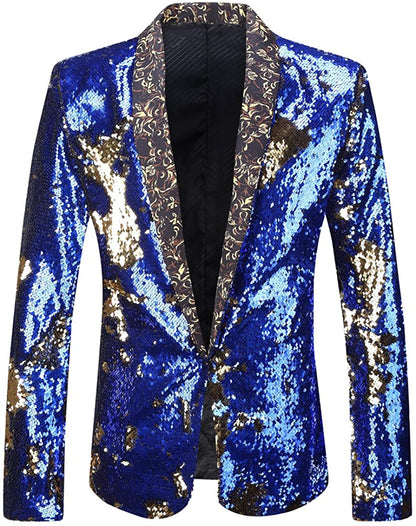 Men's Formal Checkered Sequined Long Sleeve Blazer Jacket