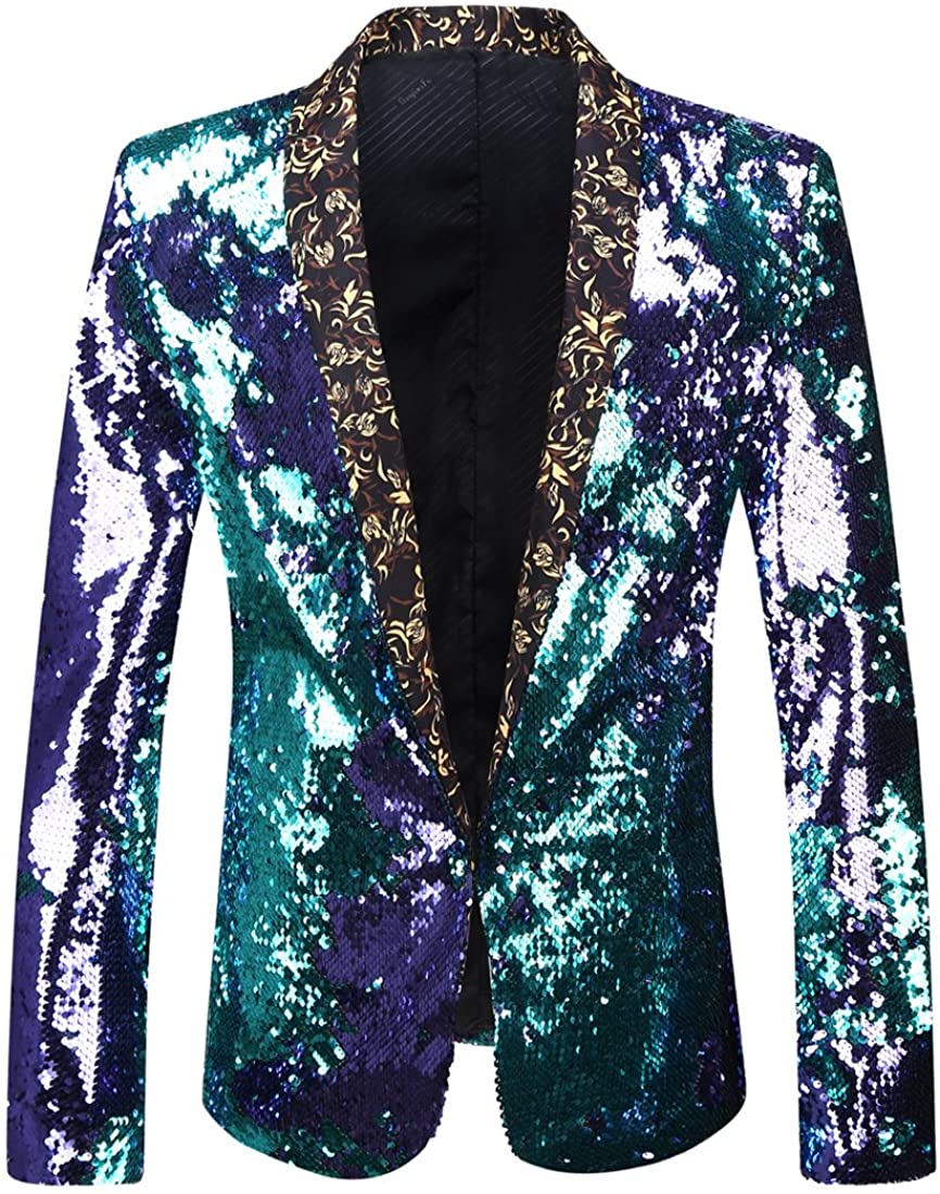 Men's Pink Stylish Shiny Sequins Long Sleeve Blazer Suit Jacket